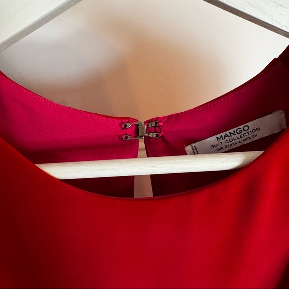 Mango Suit Collection Red Layered Long Sleeve Blouse Fuchsia/Pink Lining Size 4 - Picture 2 of 6